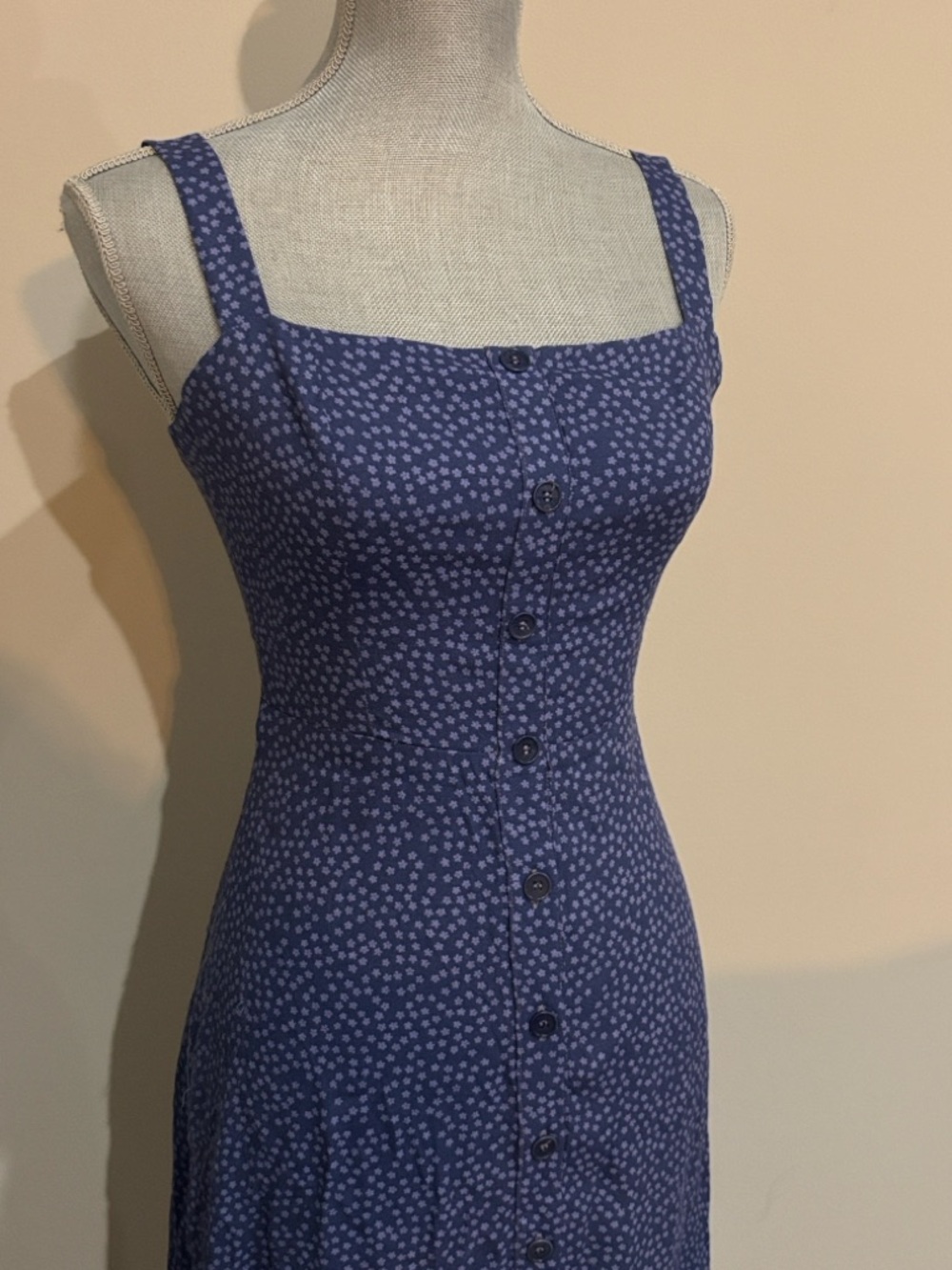 Reformation Persimmon Dress Blue Square-Neck Button-Front Midi Dress - Picture 5 of 16